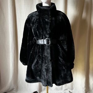 Vintage Reversible J. Percy for Marvin Richards Black Faux Fur Coat XL 90s